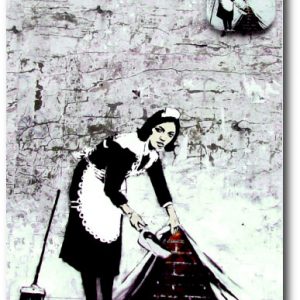 Full Colour Black - Camden Maid - Banksy Greeting Card With Badge