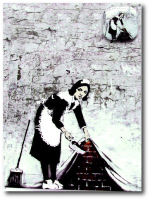 Full Colour Black - Camden Maid - Banksy Greeting Card With Badge