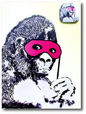 Gorilla Mask Banksy Greeting Card With Badge