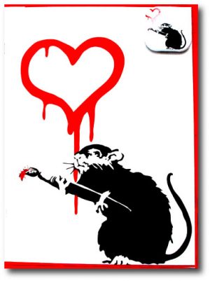 Love Rat - Banksy Greeting Cards With Badge