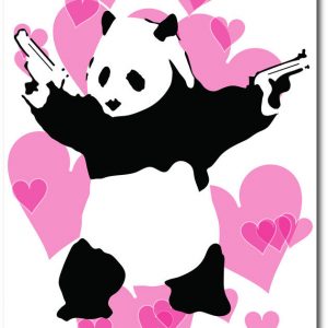 Panda Guns-Pink. Banksy Greeting Card