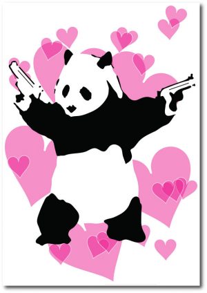 Panda Guns-Pink. Banksy Greeting Card