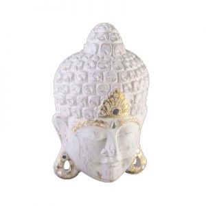 White Wash Buddha Face Mask With gold Spot Decorative Finish