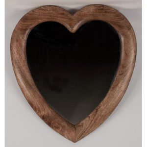 Heart shaped mirror. Mango wood. 58x52cm