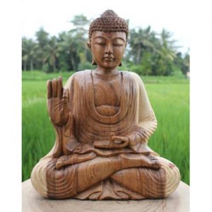 Sitting Wooden Buddha Natural Finish 30cm. ferailles.co.uk