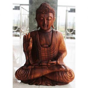 Sitting meditating wooden buddha. dark finish. ferailles.co.uk