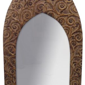 Gothic Arched. Tree of Life detail carved. Wax finished Mango Wood Mirror. Large size