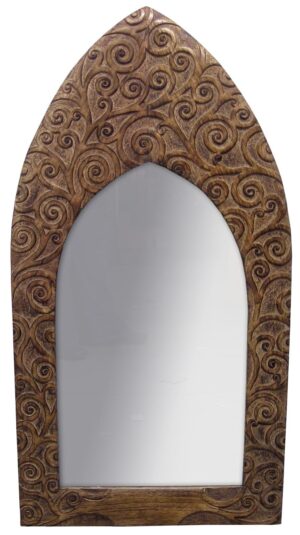 Gothic Arched. Tree of Life detail carved. Wax finished Mango Wood Mirror. Large size