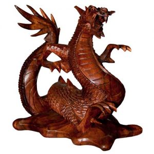 Mythical Solid Handcarved Wooden Dragon - 20cm