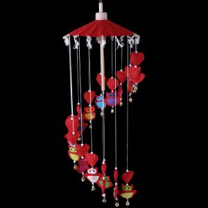 Red Owls & Hearts Paper Hanging Mobile - 70cm