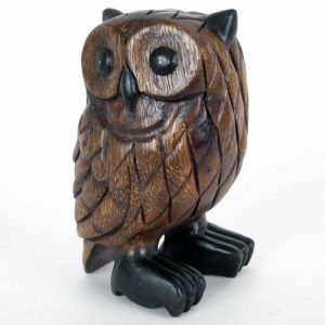 Standing Owl - Wooden - Handcarved Acacia Wood - 7inches 18cm tall