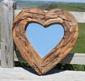 Teak Root Heart Mirror. Small 60x60