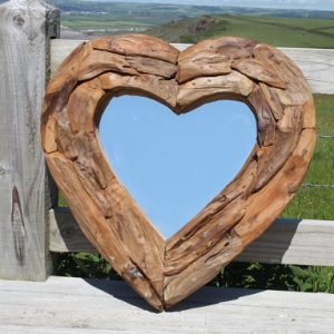 Teak Root Heart Mirror. Small 60x60