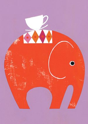 Time For Tea - The elephant with his tea cup - Greeting Card