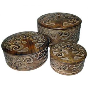 Tree Of Life - Round Chests With Lid - Set Of 3 - Mango Wood