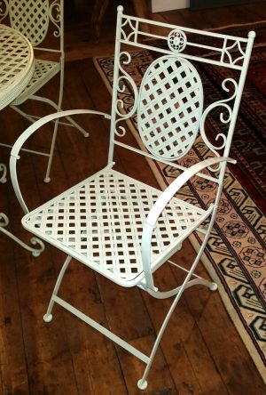 Folding Armchair - Cream Lattice Metal Garden Furniture - Ferailles