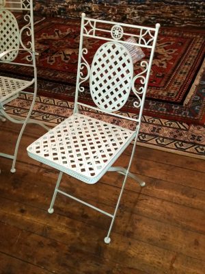 Folding Side Chair - Cream Lattice Metal Garden Furniture - Ferailles