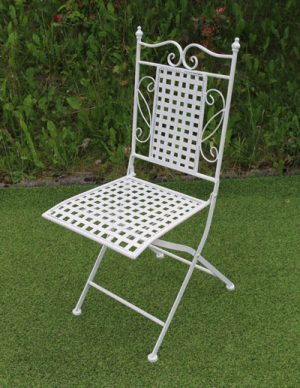 white-fret-metal-folding-chair