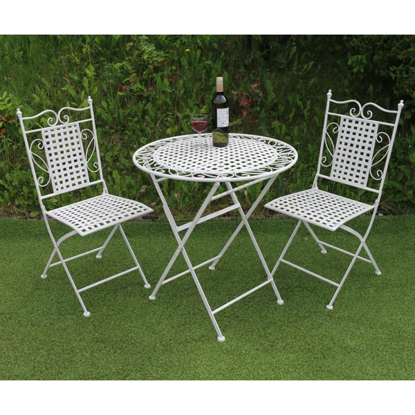 White Fretwork Metal Table Chair Set 1x Table 2x Folding