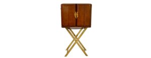 Campaign Leather & Brass Bar on Stand - Cognac Finish