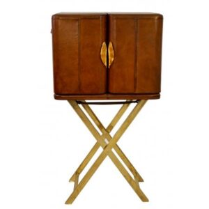 Campaign Leather & Brass Bar on Stand - Cognac Finish