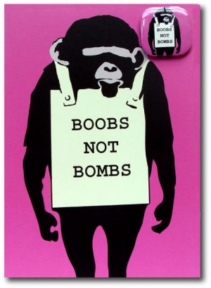 Boobs Not Bombs - Humor Monkey Greeting Card