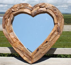 Teak Root Heart Mirror. Large 90x90