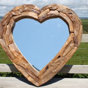 Teak Root Heart Mirror. Large 90x90