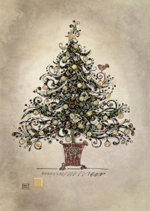 Black Chintz Tree - Bug Art Christmas Card - DC017