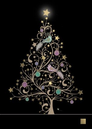 Star Tree Birds - Bug Art Christmas Card