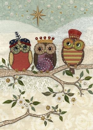 Three Wise Owls - Bug Art Christmas Card - AC003