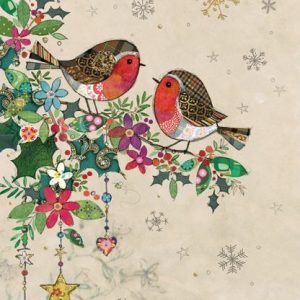 Two Robins - Bug Art - Christmas Card