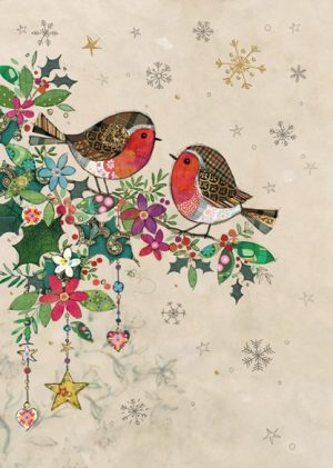 Two Robins - Bug Art - Christmas Card