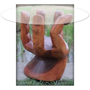 Suar Wood Hand Table with Glass Top