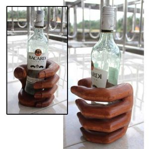 Wooden Hand Bottle Holder. Dark Finish