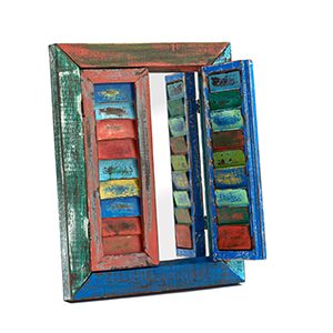 Colourful Teak Hanging Mirror with 2 Shutter Doors
