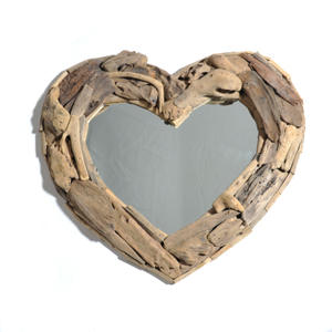 Teak Driftwood Heart Mirror. Extra Small 40 cm