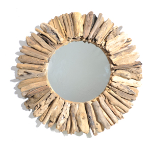 Teak Driftwood Round Mirror. 50 cm dia
