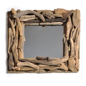 Teak Driftwood Square Mirror. 40 x 40 cm