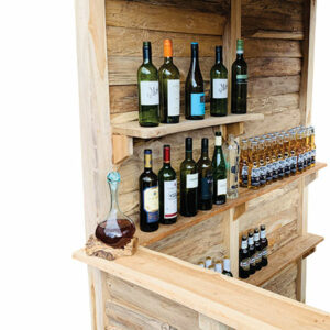 Ample storage for this teak bar