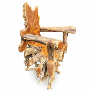 Quarter view of grand teak root spider armchair