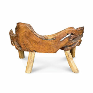 Rear view of 4 legged teak root bench