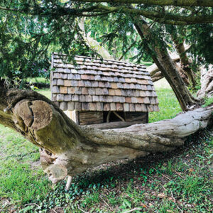 Teak tiles roof on the hobbit cabin