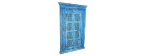 Blue 2 Door Ornate Carved Mirror - doors closed