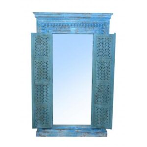 Blue 2 Door Ornate Carved Mirror - doors open