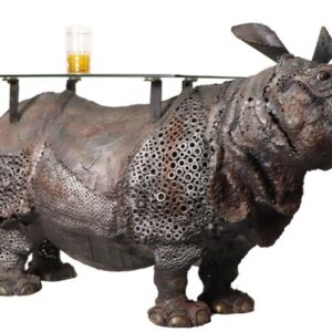 Recycled Metal Rhino Centre Table with glass